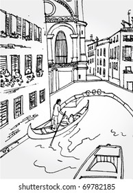 Hand Drawn Illustration of Venice Street