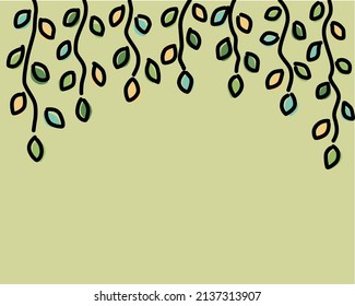 Hand drawn illustration of vines background, vines doodle in green background for design, wallpaper, invitation, greeting and more. 