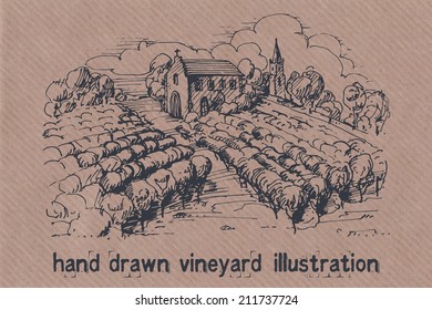Hand drawn illustration of a vineyard. EPS 10. No transparency. No gradients.