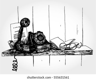 Hand Drawn Illustration of Vintage Telephone