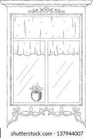 Hand Drawn Illustration Of Vintage Window 