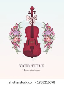 Hand drawn illustration of violin and flowers