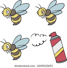 Hand drawn illustration of a wasp set