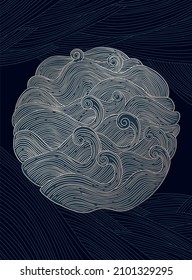 hand drawn illustration waves in round form. black and gold	