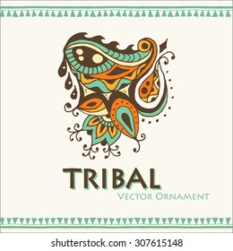 Hand drawn illustration with a weeping eye and an abstract ornament. Ethnic style sign