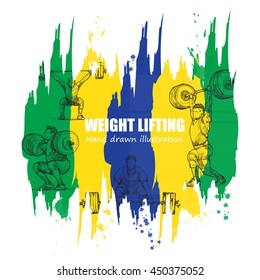hand drawn illustration of  weight-lifting vector on abstract paint brush stroke background. weight-lifting background. sports tournament.