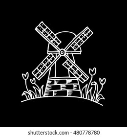 Hand drawn illustration of a windmill