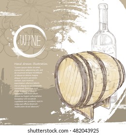 hand drawn illustration of wine. wine background design with copy-paste space
