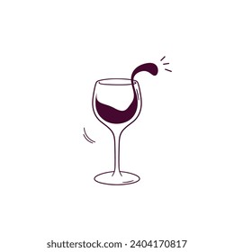 Hand Drawn illustration of wine glass icon. Doodle Vector Sketch Illustration