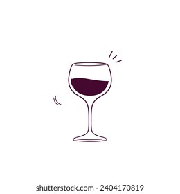 Hand Drawn illustration of wine glass icon. Doodle Vector Sketch Illustration