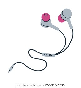 Hand drawn illustration of wired earbuds. Audio equipment