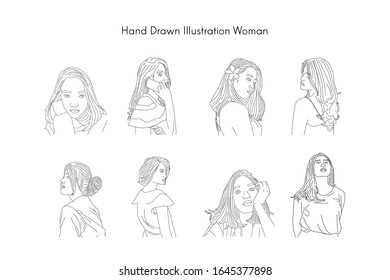 Hand drawn illustration woman collection vector eps 10