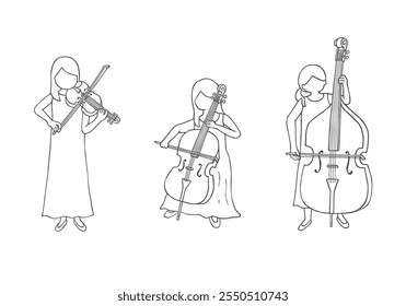 Hand drawn illustration of a woman playing a stringed instrument