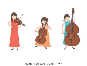 Hand drawn illustration of a woman playing a stringed instrument