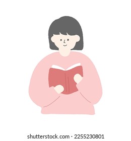 Hand drawn illustration of a woman reading a book.