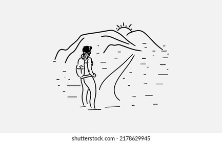 Hand Drawn Illustration Woman ready for adventure