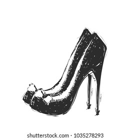 Hand drawn illustration woman shoe sketch icon. Heels