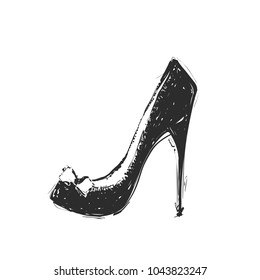 Hand drawn illustration woman shoe sketch icon. Heels