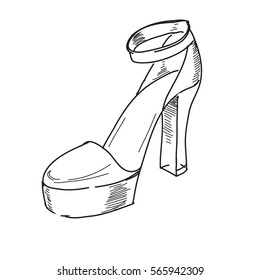 Hand drawn illustration woman shoe sketch icon isolated on background