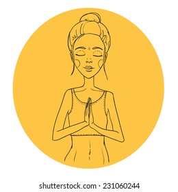 Hand drawn illustration - Woman yoga. Relax. Vector