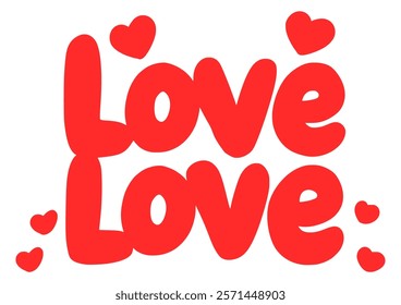 hand drawn illustration of the word love love in red