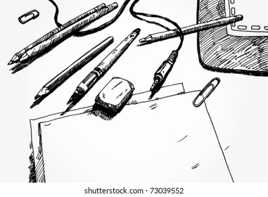 Hand Drawn Illustration of Work Space