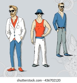 Hand drawn illustration of young guys in sketch style. Vector illustration for greeting card, poster, or print on clothes.