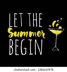 Hand drawn illustration for your design. Bottles and glasses illustration. Summer hand lettering 