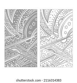 Hand drawn illustration_abstract doodle_ornament_tracery_decor_grey_2 options