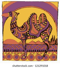  Hand drawn illustration.Camel