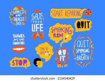 Hand drawn illustrations about tobacco, health, dangers of smoking.