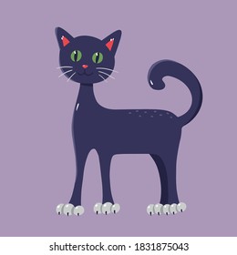 Hand drawn illustrations of cute kitten. Vector illustration isolated on a purple background.