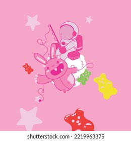 Handgezeichnete Illustrationen von süßem Kaninchen und Saummies in voller Farbe.