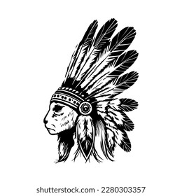 Handgezeichnete Illustrationen eines süßen Kaninchens mit traditionell indianischem Indianeramerikaner