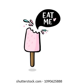 Hand drawn illustrations of ice cream with speech bubble and hand lettering.