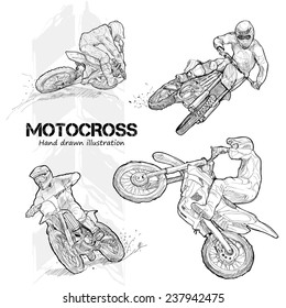 Ilustraciones hechas a mano de motocross.