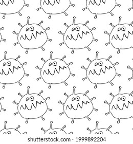 Hand drawn illustrations on the theme of virus, pandemic, vaccination. Vector doodle pattern isolated on white background for your design