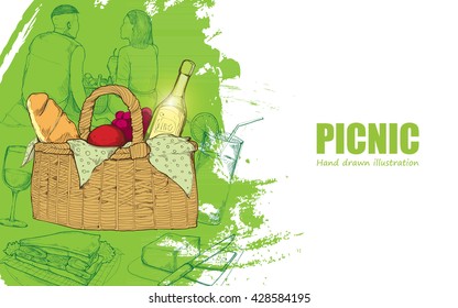 hand drawn illustrations of picnic. 