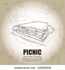 hand drawn illustrations of picnic. picnic background