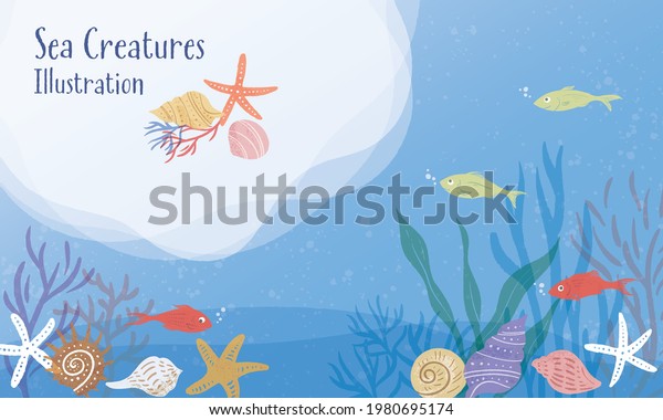 Hand drawn\
illustrations of sea creatures\
Deep\
sea