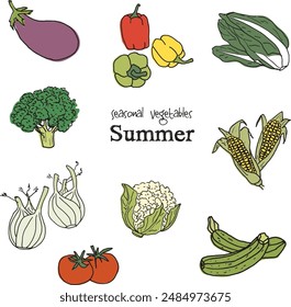 ilustraciones dibujadas a mano de verduras de verano de temporada