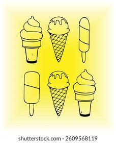Hand drawn illustrations set of ice creams