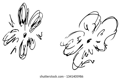 Hand Drawn Illustrations Set Of Two Abstract Rose Flowers Isolated on White. Hand Drawn Sketch of a Flowers.