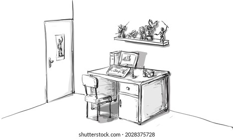 handgezeichnete Illustrator Studioskizze Vektorgrafik. gut für Illustrationen, Farbbuch