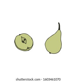 Hand drawn image of apples and pears. Vector illustration isolated on a white background.
