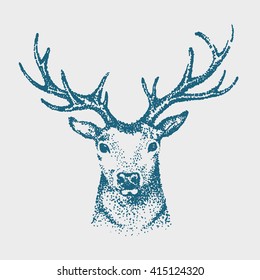 hand drawn image of big buck head with large antlers white-tail deer.