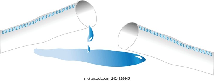 hand drawn image of a broken water pipe dripping water on a white background