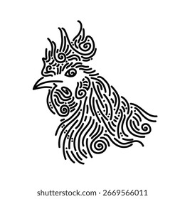 Hand drawn image of chicken head doodle design.