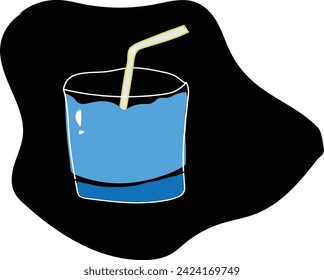 hand drawn image of a drink in a glass with a straw that looks fresh