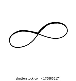 Hand drawn image of infinity sign. Black and white vector image. Isolated on a white background.